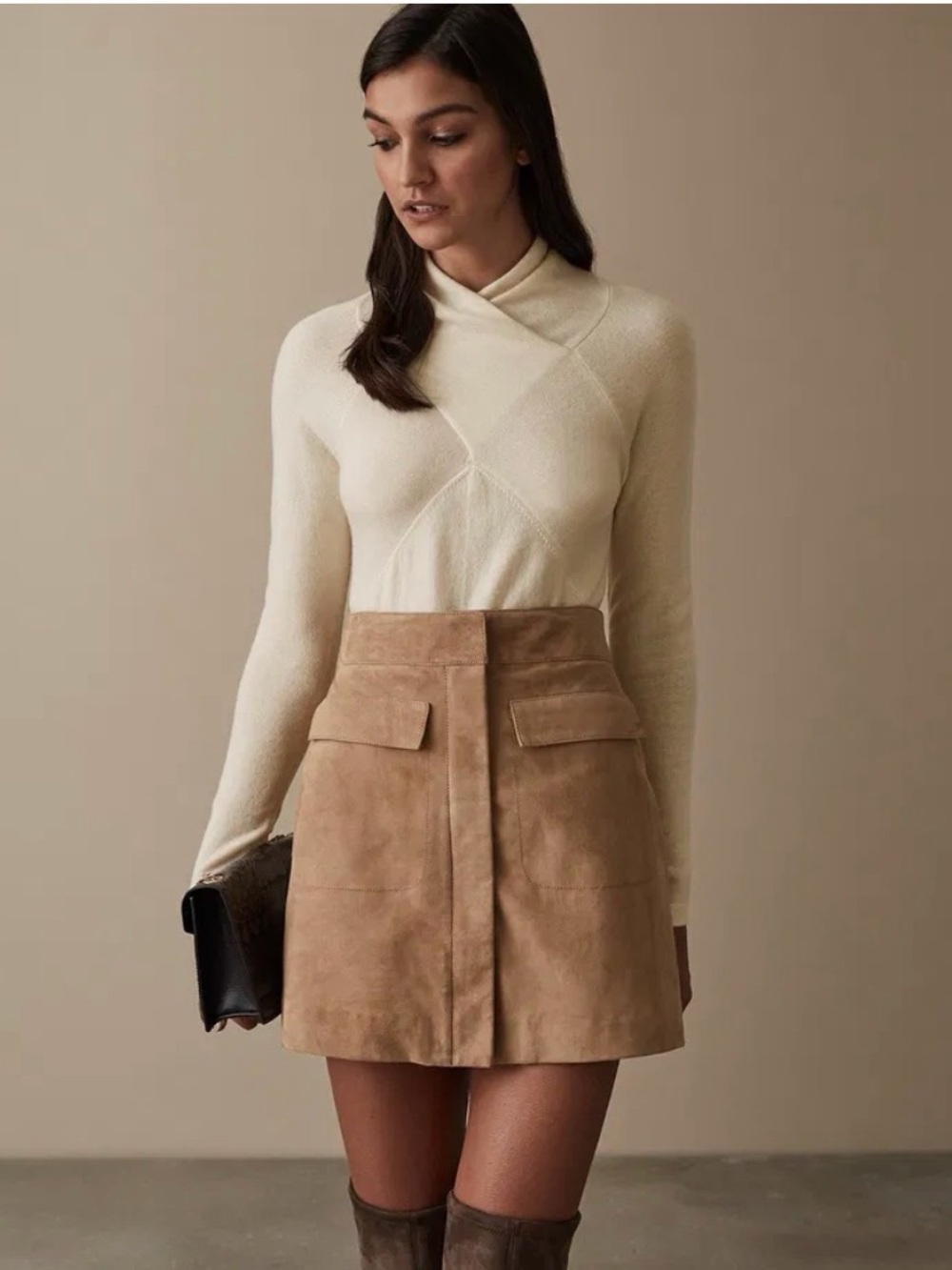 Reiss Torah Twist Neck Cashmere Wool Blend Sweater Off White Size S NWT Light